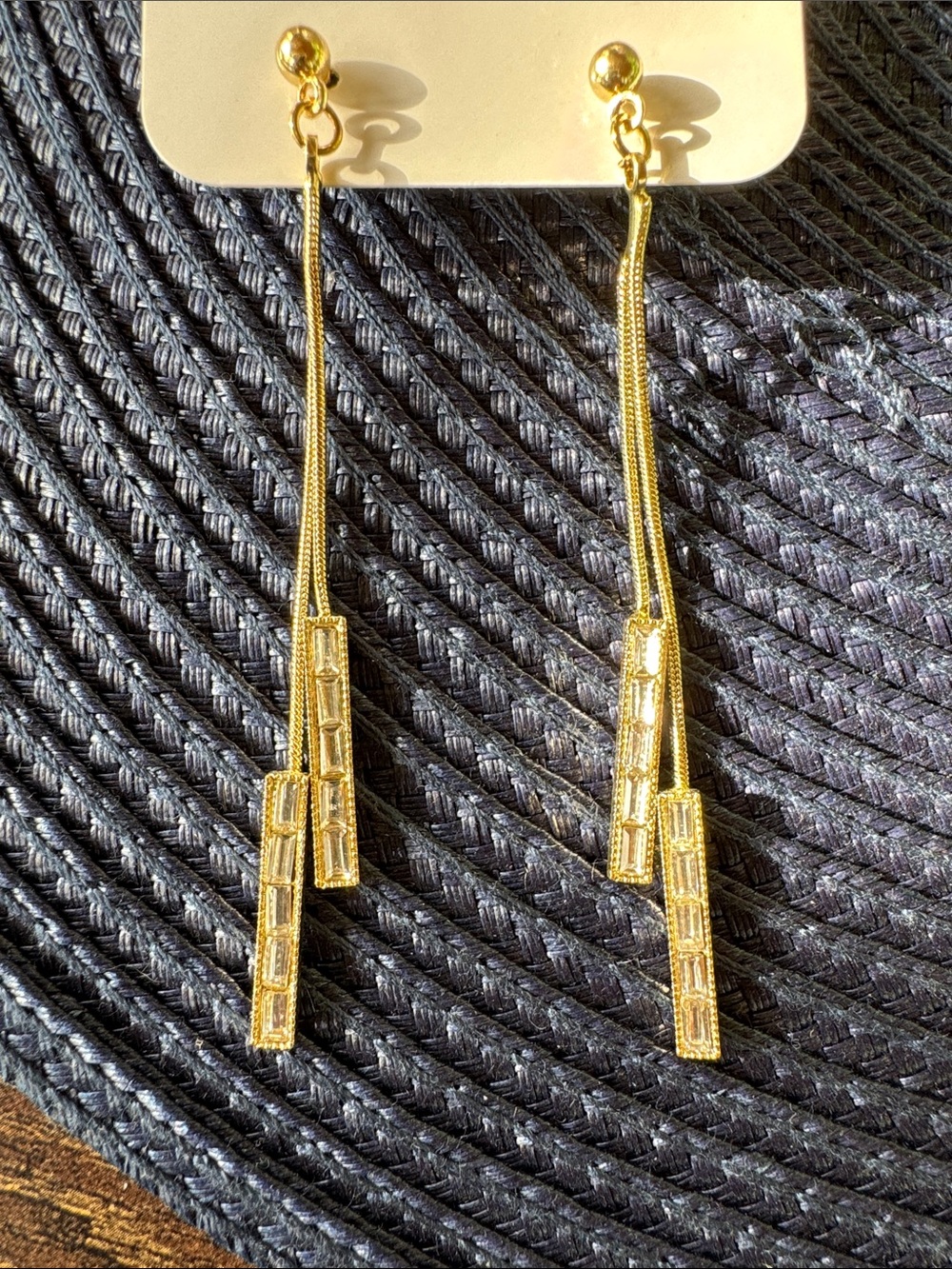 Gold Baguette Drop Earrings - Unbranded
